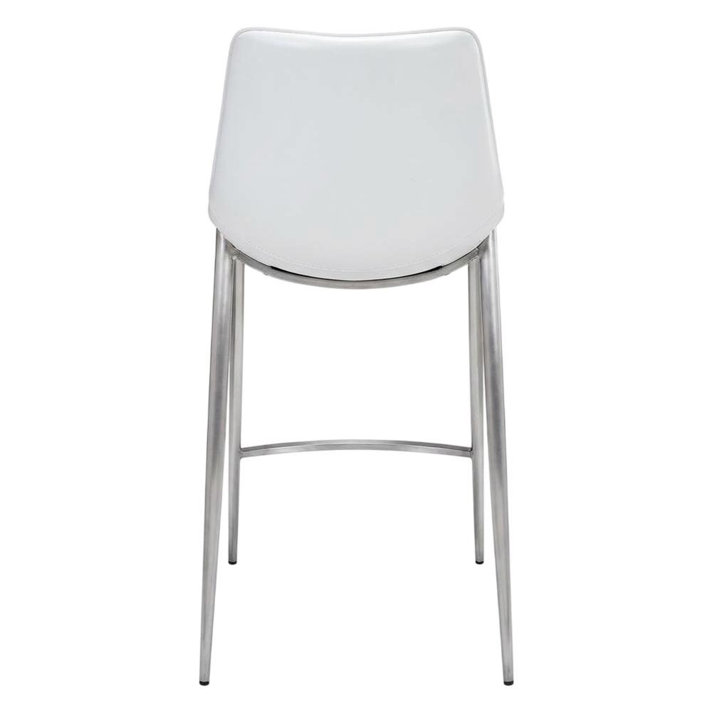 White Counter Chairs Set of 2 with Brushed Stainless Accents, Modern Design