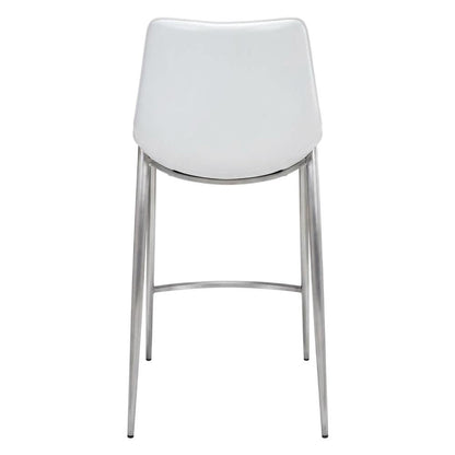 White Counter Chairs Set of 2 with Brushed Stainless Accents, Modern Design