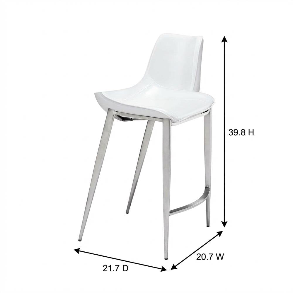 White Counter Chairs Set of 2 with Brushed Stainless Accents, Modern Design