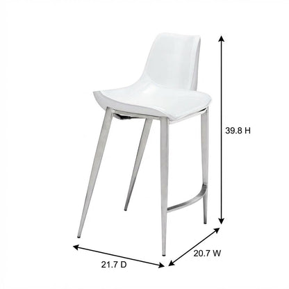 White Counter Chairs Set of 2 with Brushed Stainless Accents, Modern Design
