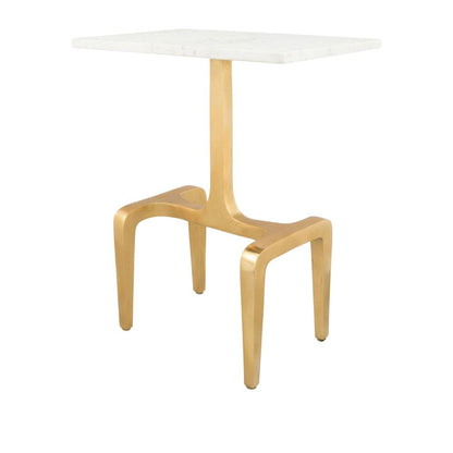 White MDF Side Table with Natural Marble Top and Modern Style