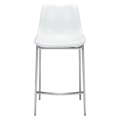White Counter Chairs Set of 2 with Brushed Stainless Accents, Modern Design