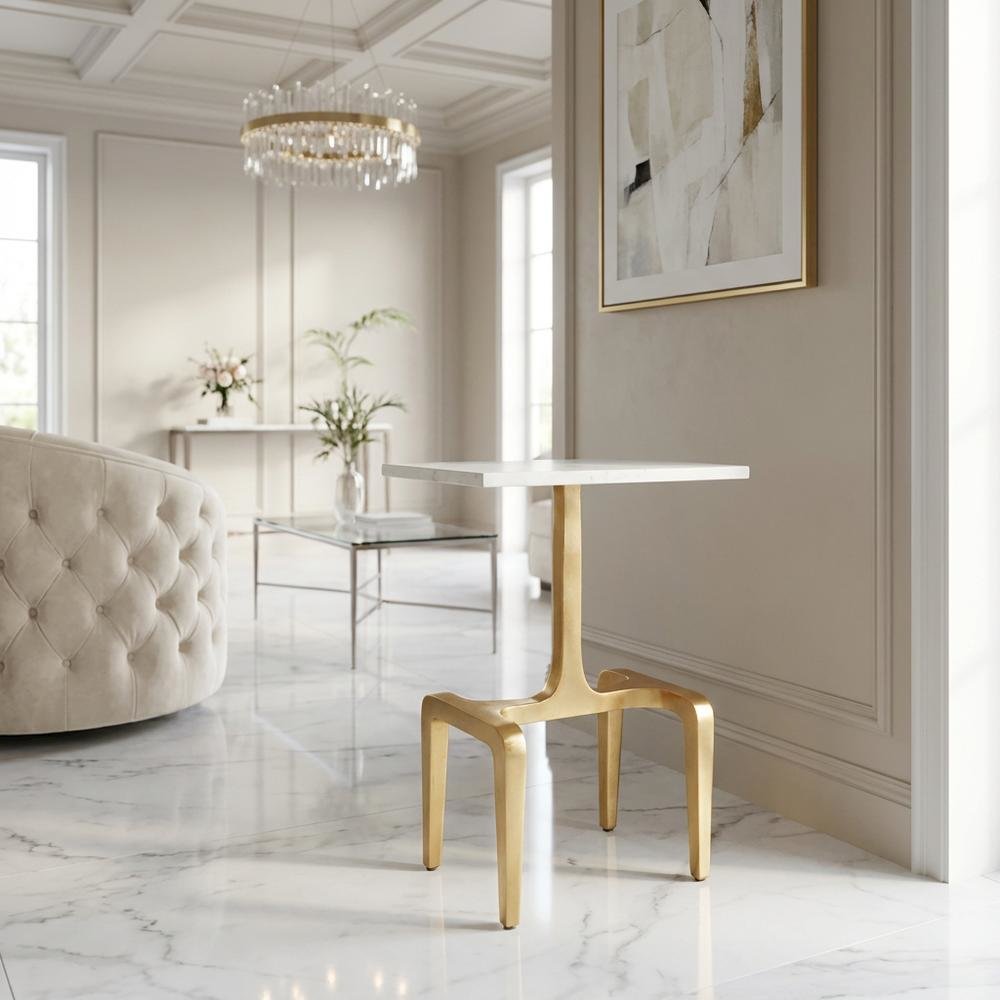 White MDF Side Table with Natural Marble Top and Modern Style
