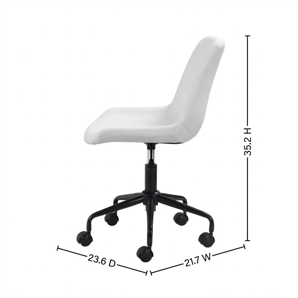 White Mid-Back Office Chair with Plywood Frame and Polyurethane Upholstery