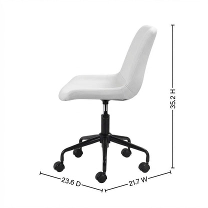 White Mid-Back Office Chair with Plywood Frame and Polyurethane Upholstery