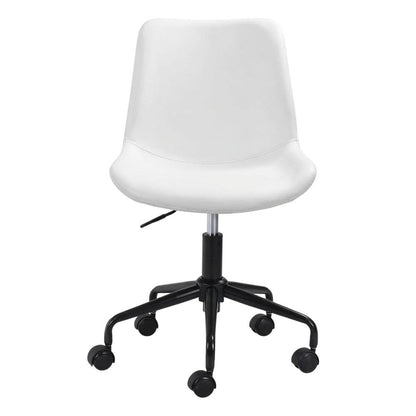 White Mid-Back Office Chair with Plywood Frame and Polyurethane Upholstery