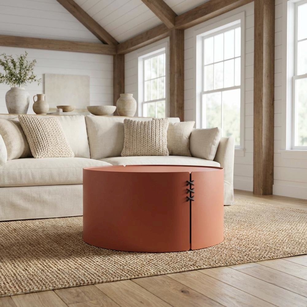 Brown Round Coffee Table Aluminum Frame, Lightweight Durable Surface