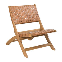 Brown lounge chair with modern design and solid acacia wood frame