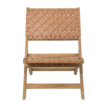 Brown lounge chair with modern design and solid acacia wood frame