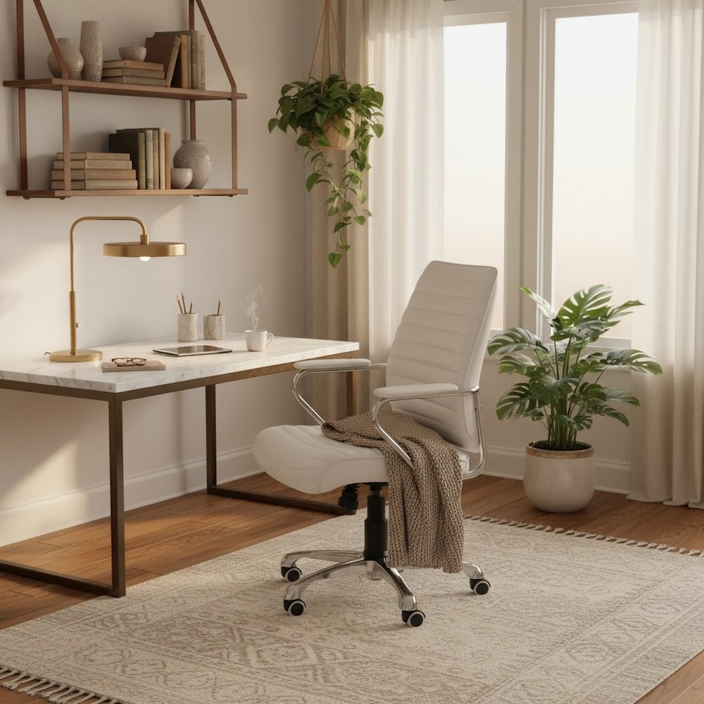 Low Back Office Chair, White, Tufted, Tilt Function, Swivel
