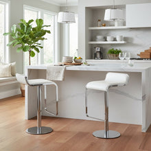 White Bar Stool, Faux Leather, Adjustable Height, Swivel