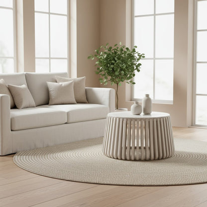Coffee Table, White Marble, Round Top, Acacia Wood Base
