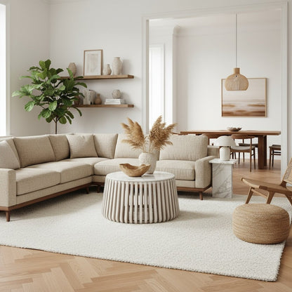 Coffee Table, White Marble, Round Top, Acacia Wood Base