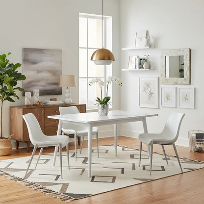 Dining Chairs Set of 2, White Faux Leather, Silver Legs