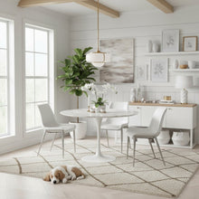 Dining Chairs Set of 2, White Faux Leather, Silver Legs
