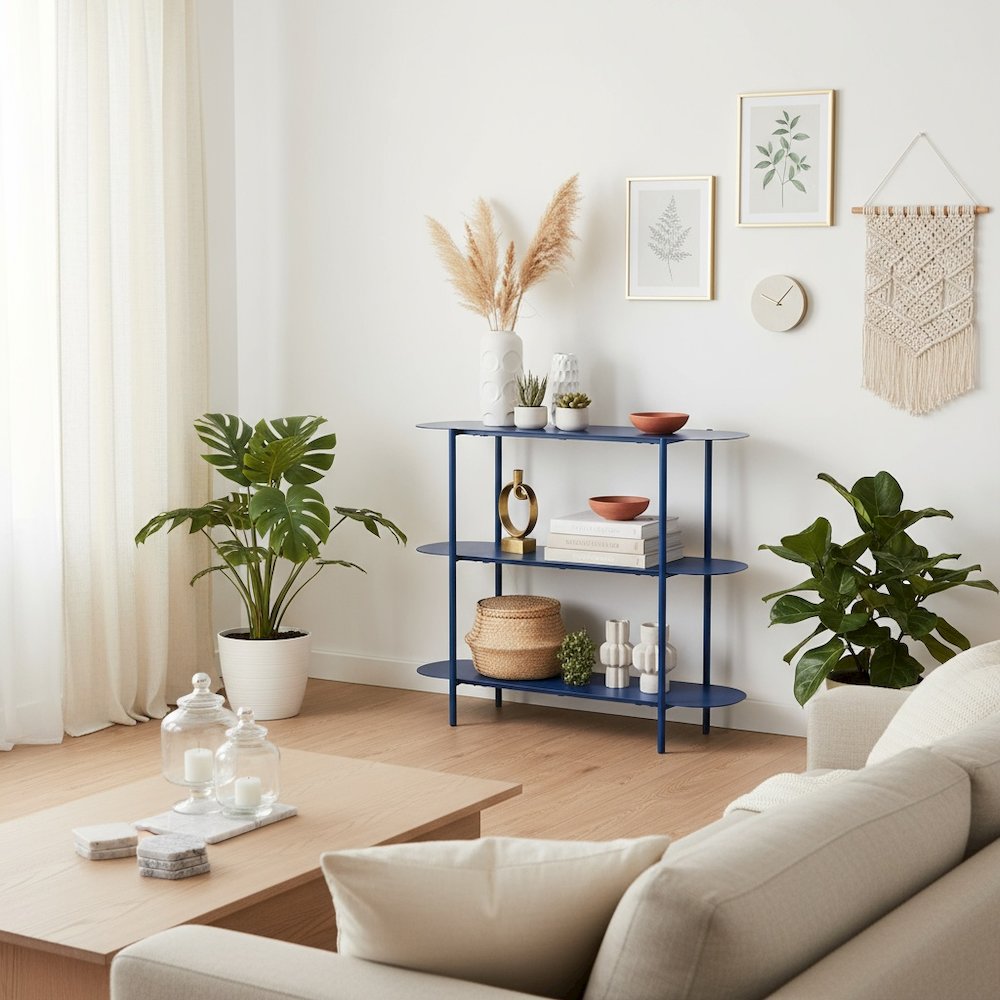 Console Table, Blue, Oval Steel Top, Powder Coated