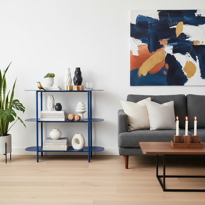 Console Table, Blue, Oval Steel Top, Powder Coated