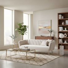 Sofa, Beige Velvet Fabric, 3-Seater, Steel Legs, Armrest Support