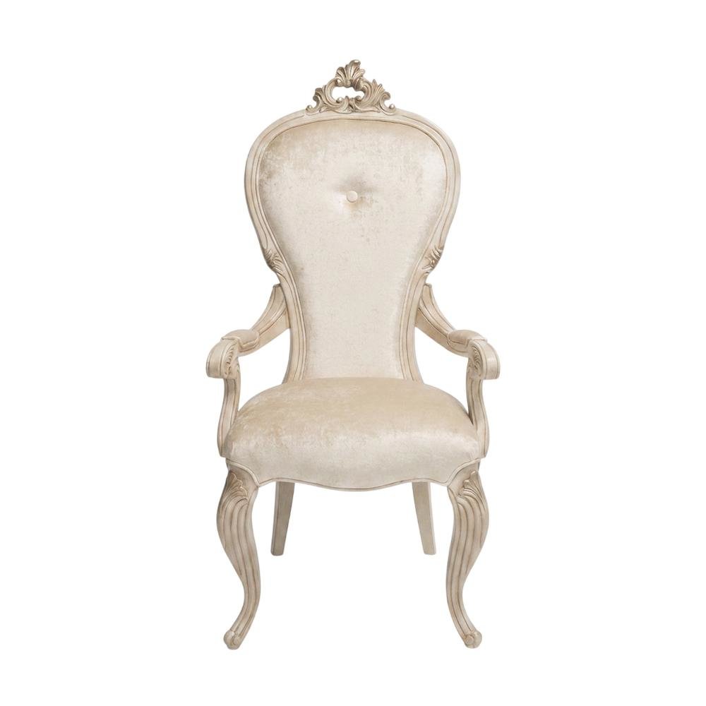 Champagne Velvet Dining Arm Chairs Set of 2 with Rubberwood Frame
