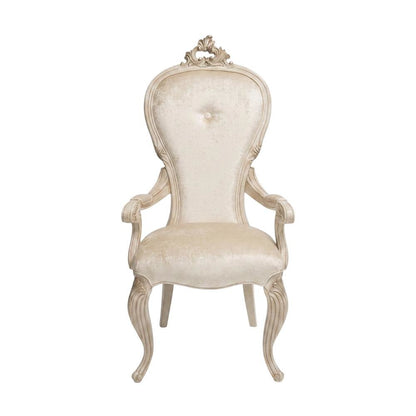 Champagne Velvet Dining Arm Chairs Set of 2 with Rubberwood Frame
