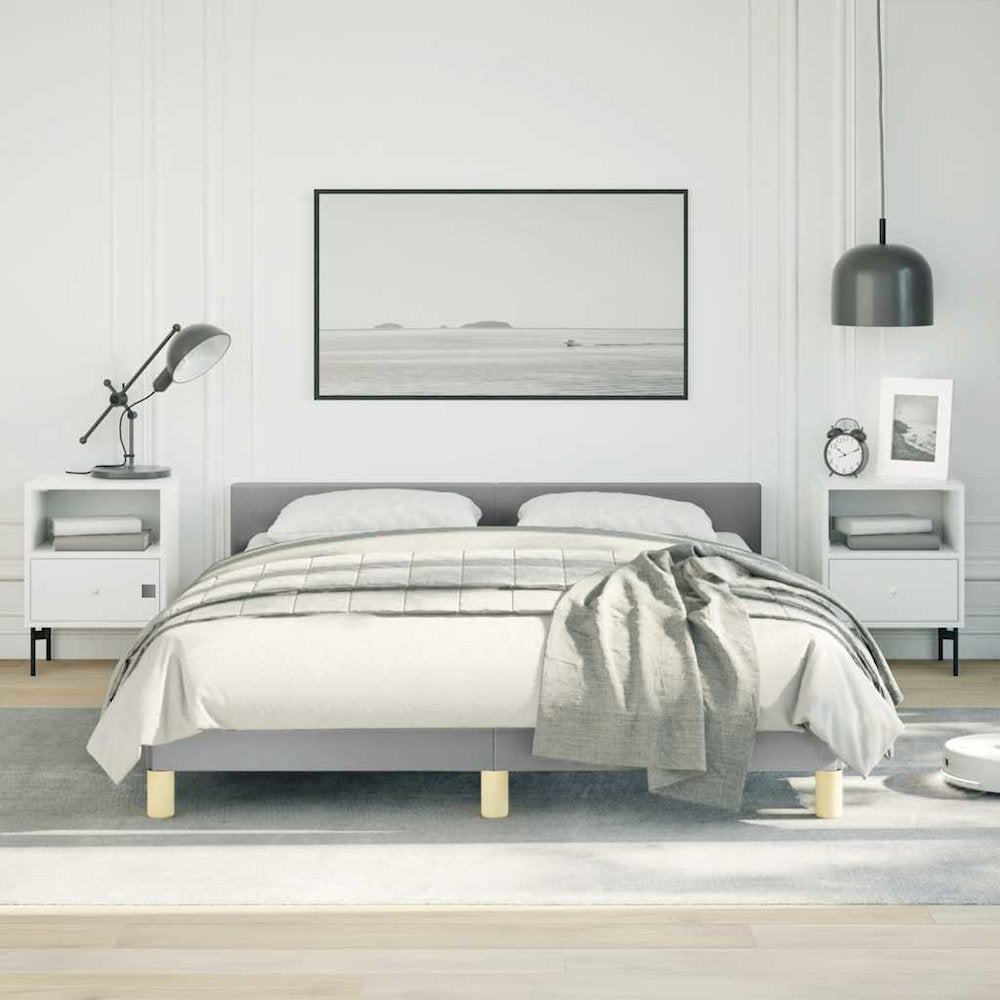Bed Frame With Headboard Light Grey Polyester Queen