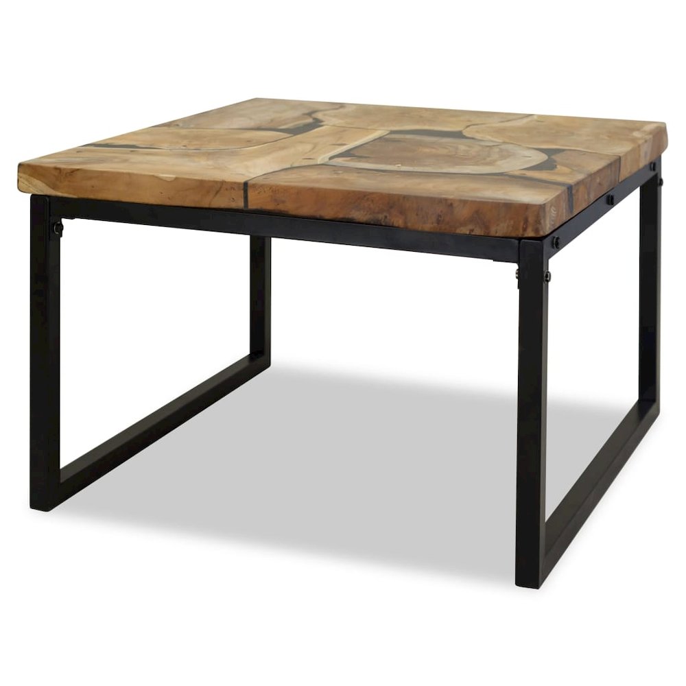 Coffee Table Black and Brown Real teak with black resin, Steel