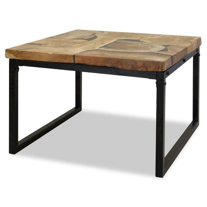 Coffee Table Black and Brown Real teak with black resin, Steel