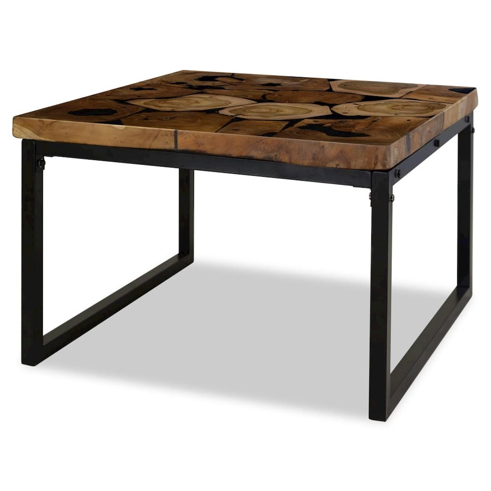 Coffee Table Black and Brown Real teak with black resin, Steel