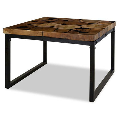 Coffee Table Black and Brown Real teak with black resin, Steel
