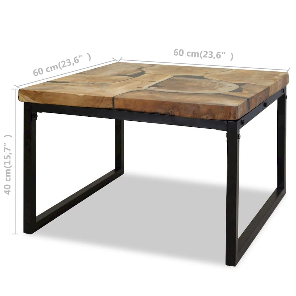 Coffee Table Black and Brown Real teak with black resin, Steel
