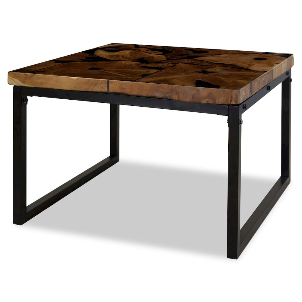 Coffee Table Black and Brown Real teak with black resin, Steel