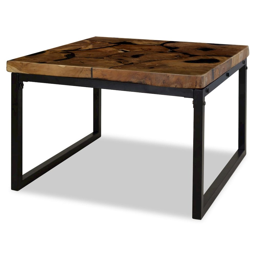 Coffee Table Black and Brown Real teak with black resin, Steel