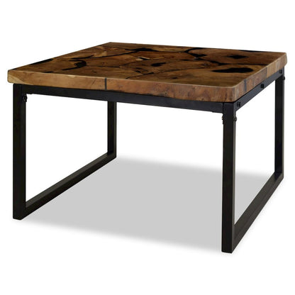 Coffee Table Black and Brown Real teak with black resin, Steel