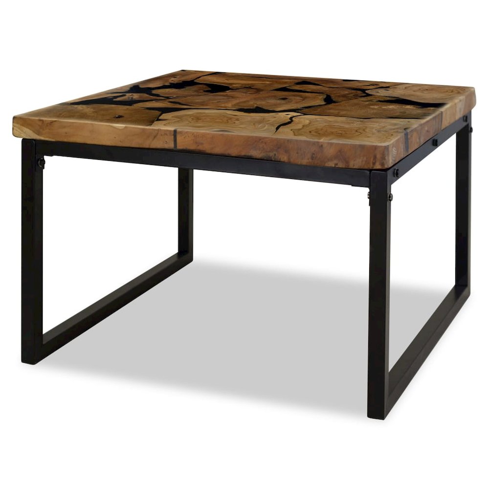 Coffee Table Black and Brown Real teak with black resin, Steel