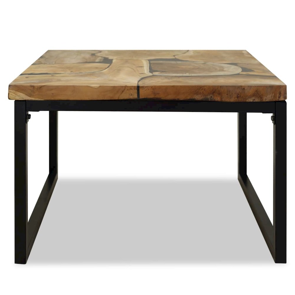 Coffee Table Black and Brown Real teak with black resin, Steel