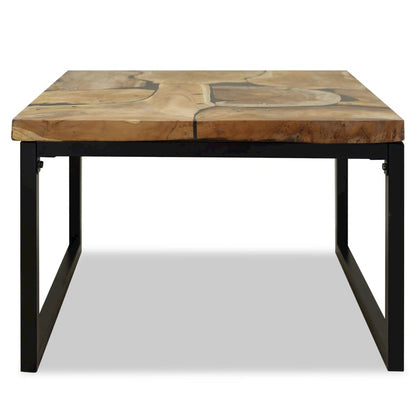 Coffee Table Black and Brown Real teak with black resin, Steel