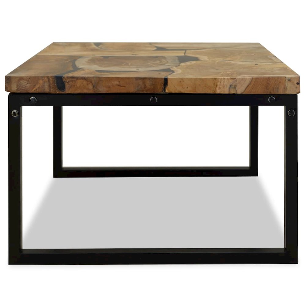 Coffee Table Black and Brown Real teak with black resin, Steel