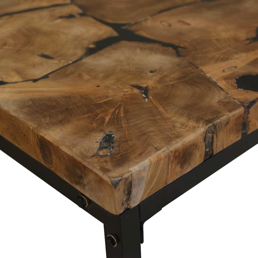 Coffee Table Black and Brown Real teak with black resin, Steel