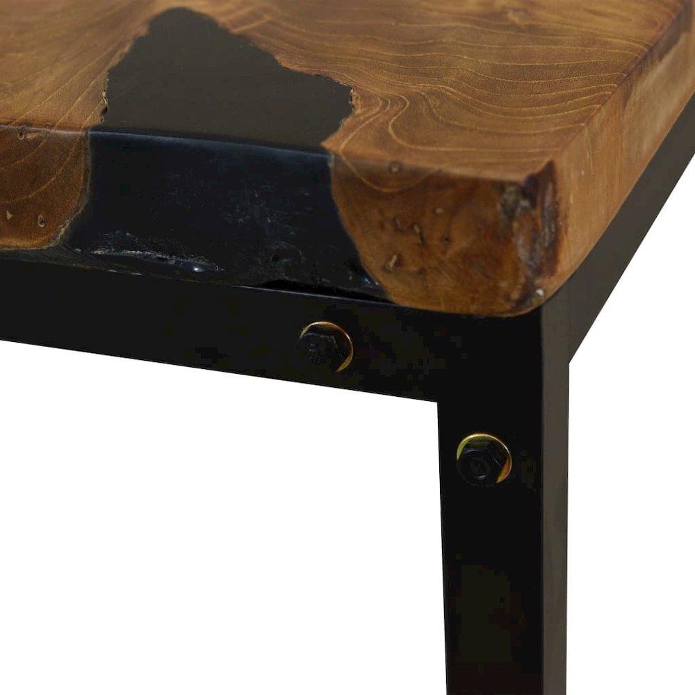 Coffee Table Black and Brown Real teak with black resin, Steel