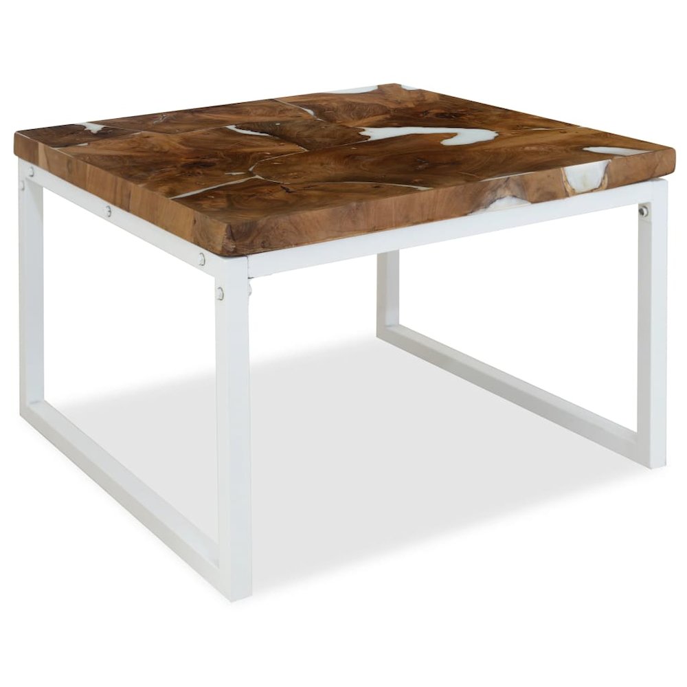 Coffee Table Brown and White Teak with resin and steel