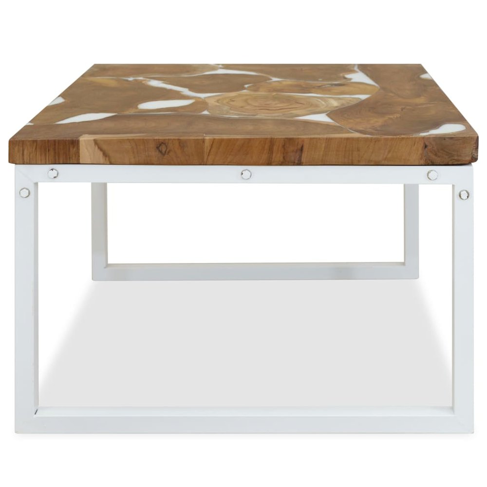 Coffee Table Brown and White Teak with resin and steel