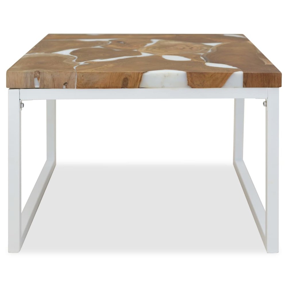 Coffee Table Brown and White Teak with resin and steel