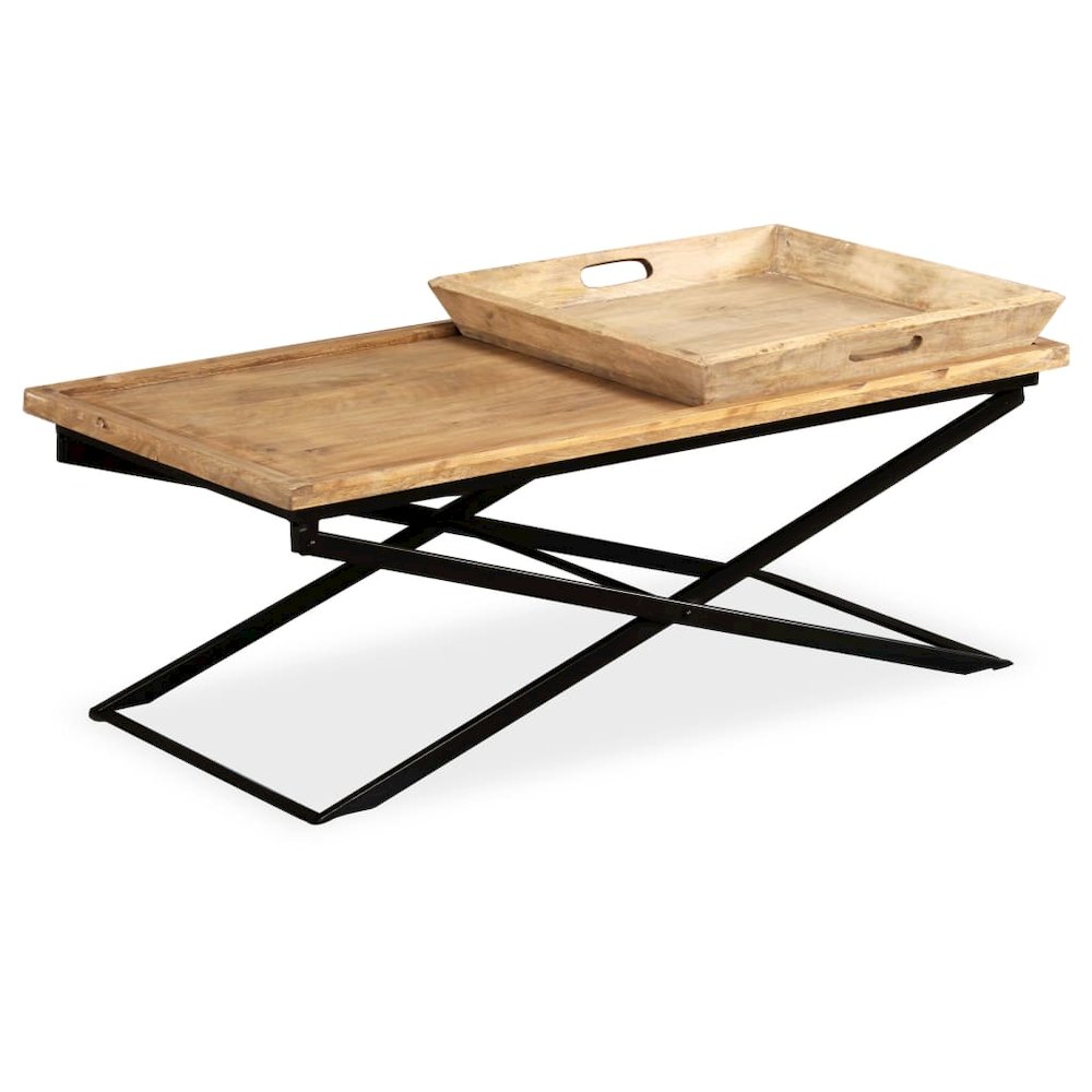 Coffee Table Brown Solid mango wood Standard Removable Tray Top