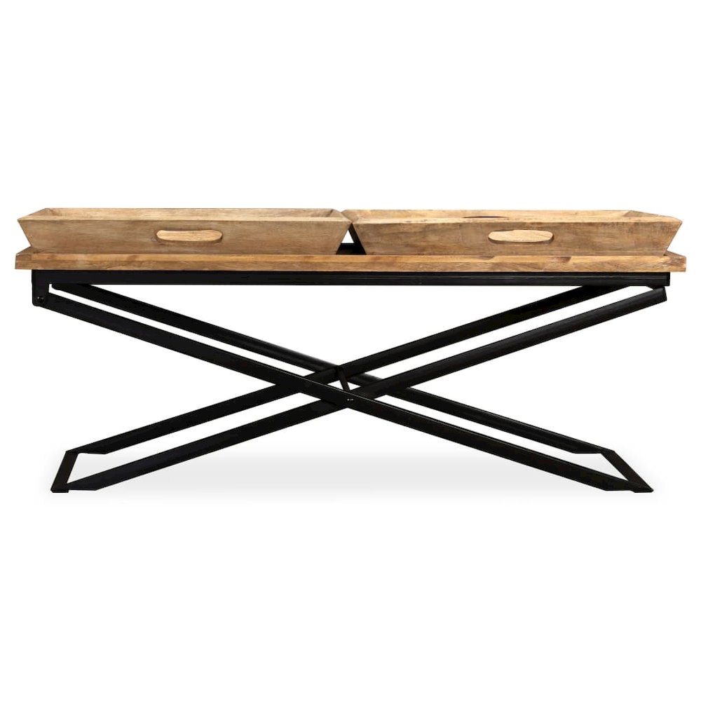 Coffee Table Brown Solid mango wood Standard Removable Tray Top