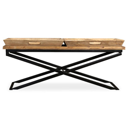 Coffee Table Brown Solid mango wood Standard Removable Tray Top