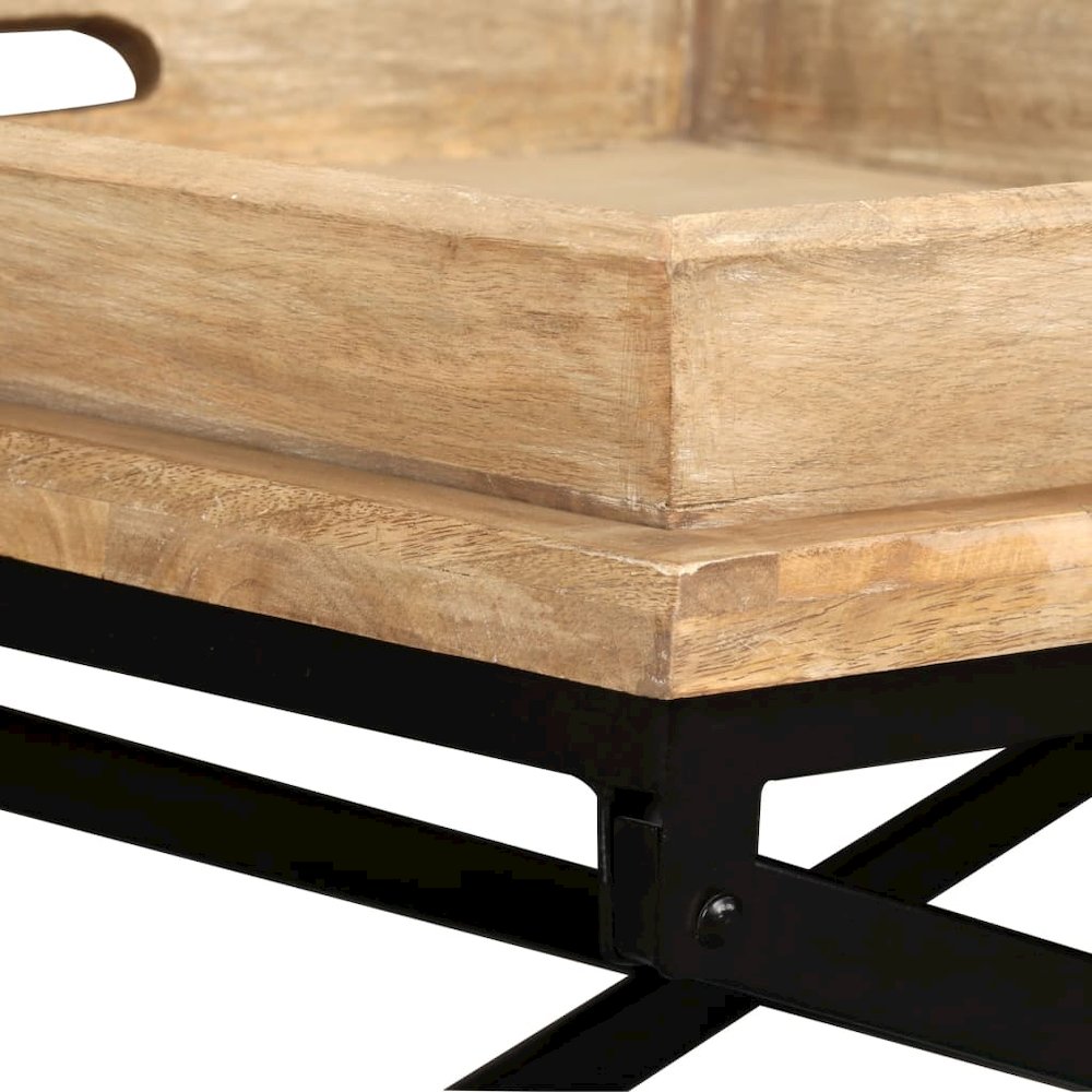 Coffee Table Brown Solid mango wood Standard Removable Tray Top
