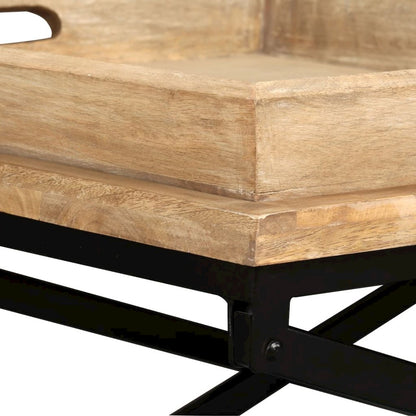 Coffee Table Brown Solid mango wood Standard Removable Tray Top