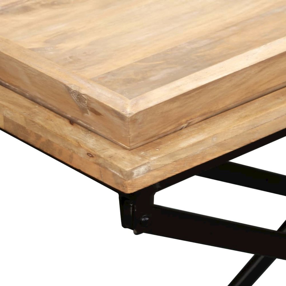 Coffee Table Brown Solid mango wood Standard Removable Tray Top