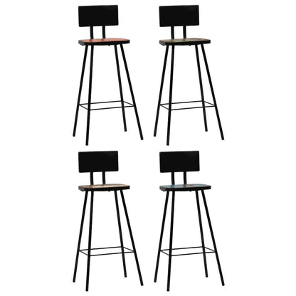 Bar Chair Set of 4 Multicolour Solid reclaimed wood and steel