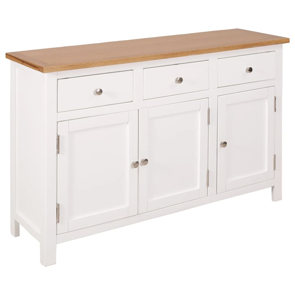 Sideboard Brown and White Solid Oak Wood, Solid Acacia Wood, MDF